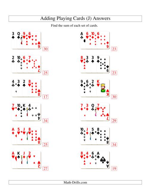 The Adding 4 Playing Cards (J) Math Worksheet Page 2