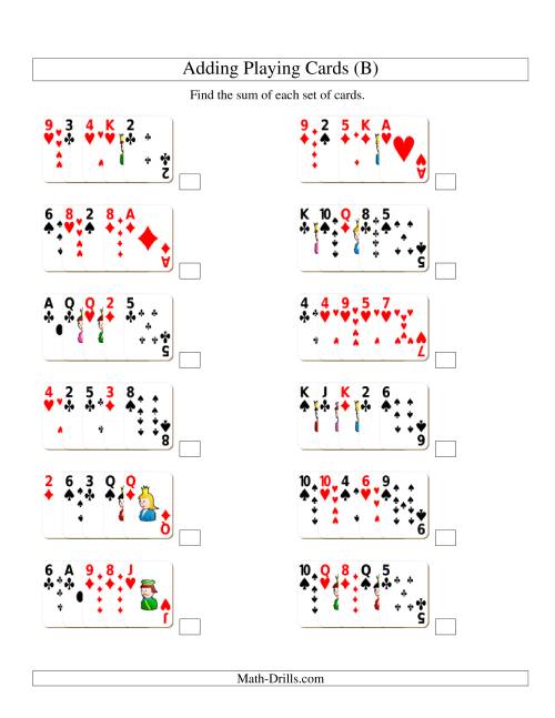 The Adding 5 Playing Cards (B) Math Worksheet