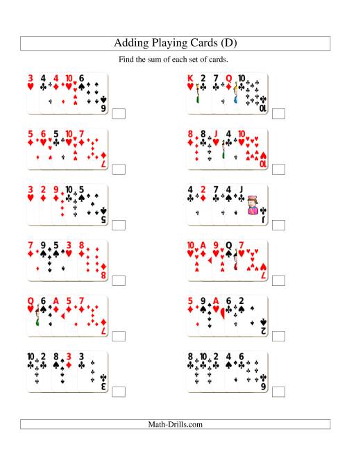 The Adding 5 Playing Cards (D) Math Worksheet