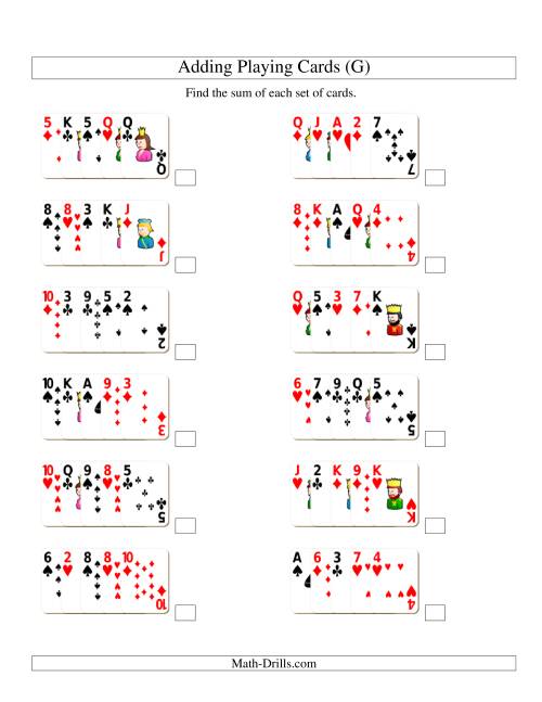 The Adding 5 Playing Cards (G) Math Worksheet