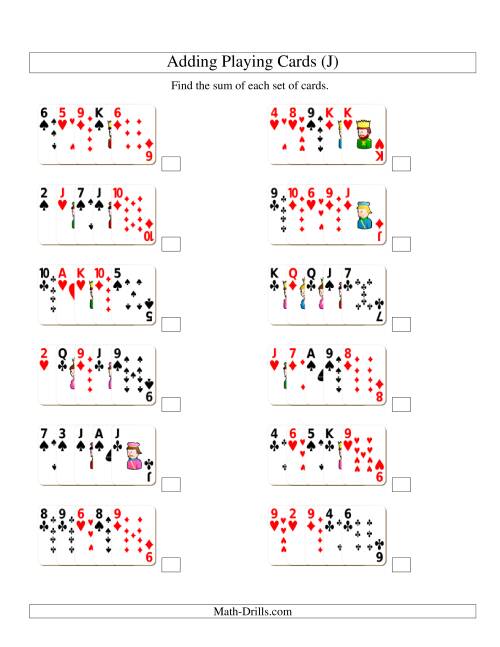 The Adding 5 Playing Cards (J) Math Worksheet