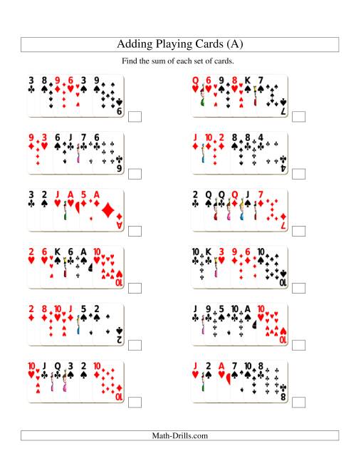 The Adding 6 Playing Cards (A) Math Worksheet