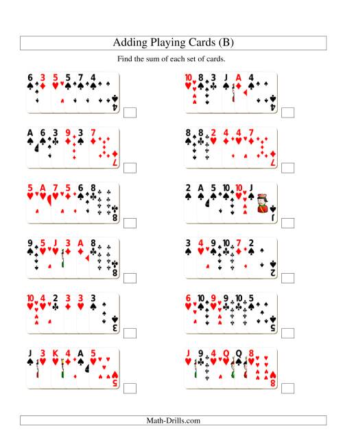 The Adding 6 Playing Cards (B) Math Worksheet