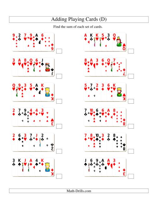 The Adding 6 Playing Cards (D) Math Worksheet