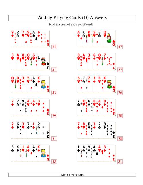 The Adding 6 Playing Cards (D) Math Worksheet Page 2