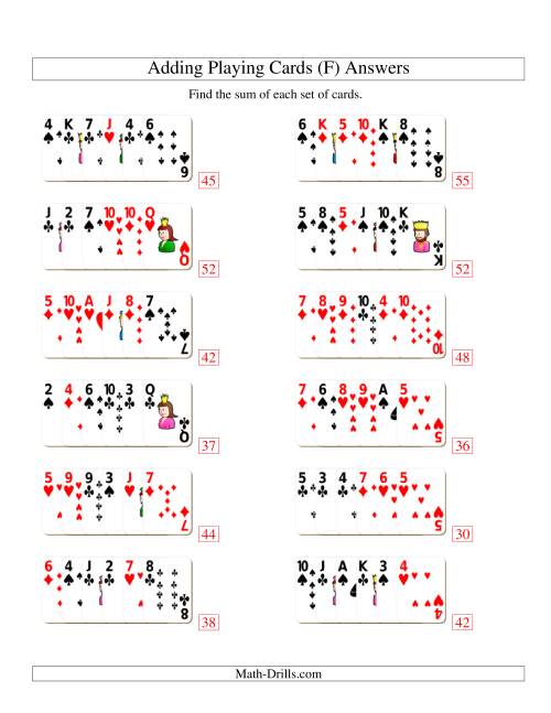 The Adding 6 Playing Cards (F) Math Worksheet Page 2