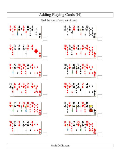 The Adding 6 Playing Cards (H) Math Worksheet