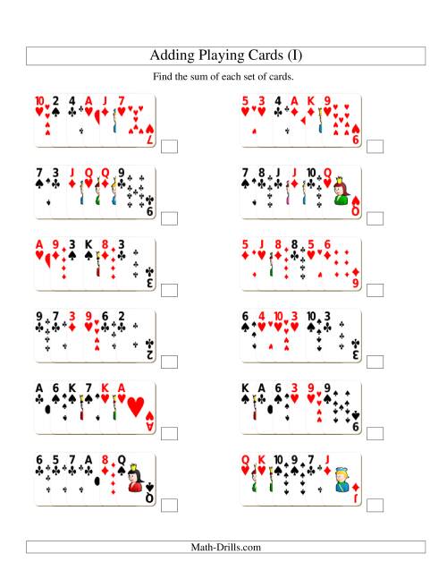 The Adding 6 Playing Cards (I) Math Worksheet