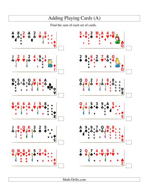 The Adding 7 Playing Cards (A) Math Worksheet