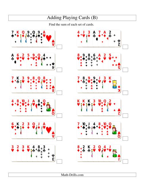 The Adding 7 Playing Cards (B) Math Worksheet