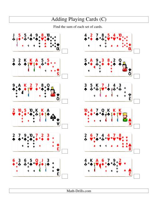 The Adding 7 Playing Cards (C) Math Worksheet