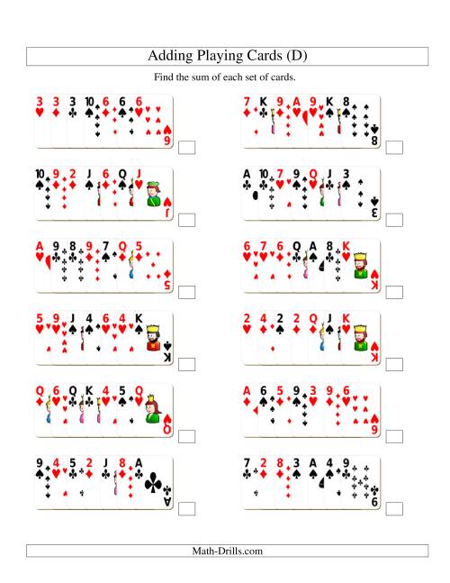 The Adding 7 Playing Cards (D) Math Worksheet