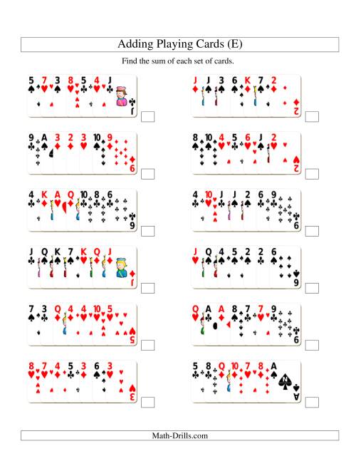 The Adding 7 Playing Cards (E) Math Worksheet