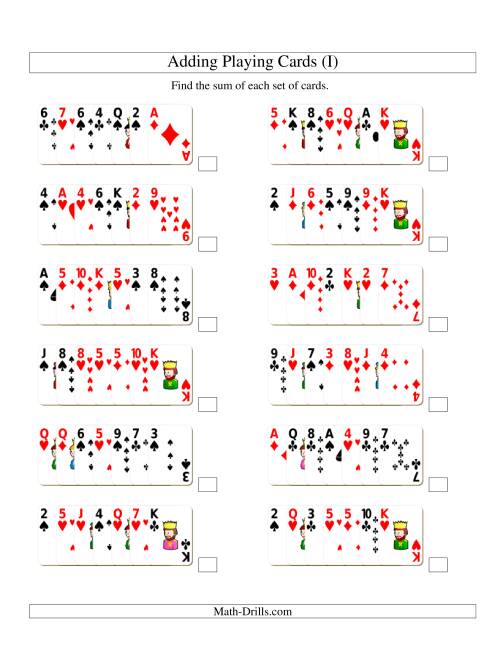 The Adding 7 Playing Cards (I) Math Worksheet