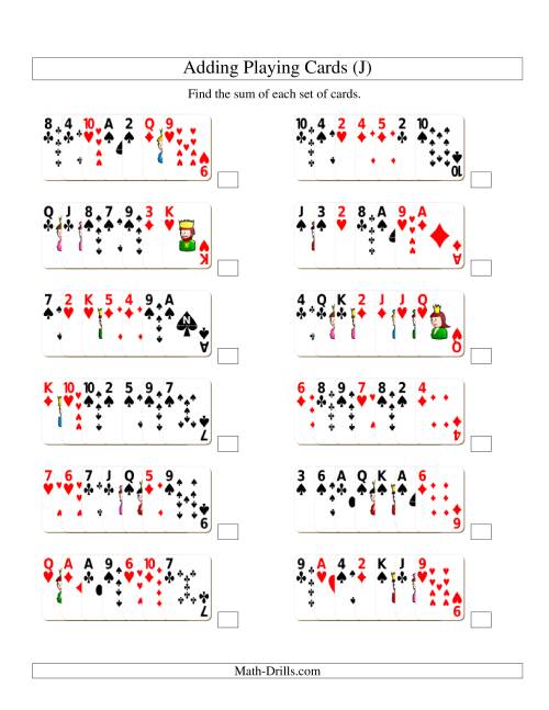 The Adding 7 Playing Cards (J) Math Worksheet