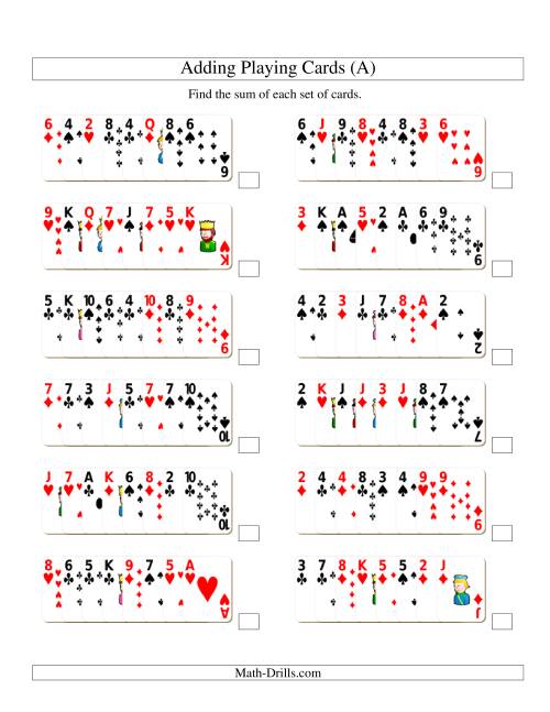 The Adding 8 Playing Cards (A) Math Worksheet