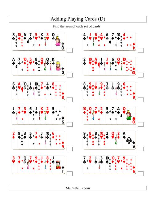 The Adding 8 Playing Cards (D) Math Worksheet