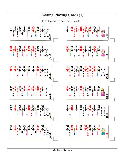 The Adding 8 Playing Cards (J) Math Worksheet