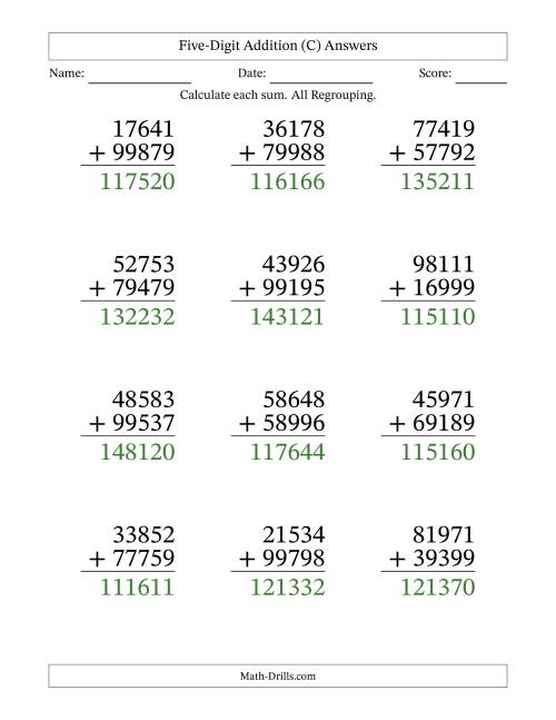 The Large Print 5-Digit Plus 5-Digit Addtion with ALL Regrouping (C) Math Worksheet Page 2