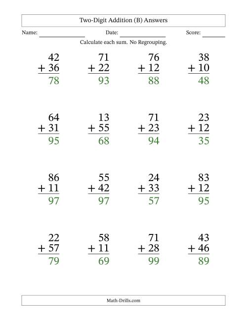 The Two-Digit Addition With No Regrouping – 16 Questions – Large Print (B) Math Worksheet Page 2