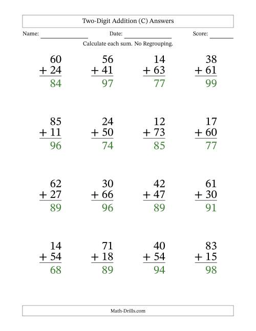 The Two-Digit Addition With No Regrouping – 16 Questions – Large Print (C) Math Worksheet Page 2