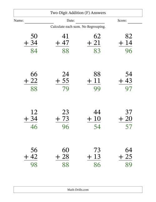 The Two-Digit Addition With No Regrouping – 16 Questions – Large Print (F) Math Worksheet Page 2