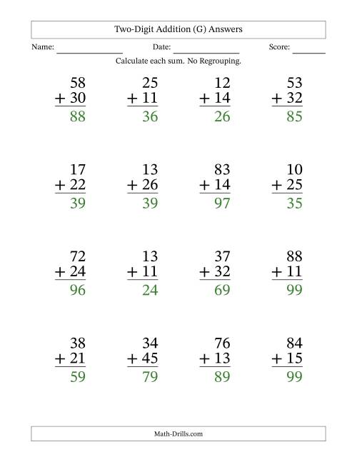 The Two-Digit Addition With No Regrouping – 16 Questions – Large Print (G) Math Worksheet Page 2