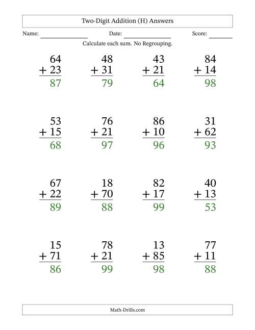 The Two-Digit Addition With No Regrouping – 16 Questions – Large Print (H) Math Worksheet Page 2