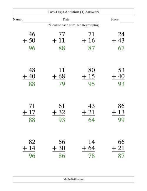 The Two-Digit Addition With No Regrouping – 16 Questions – Large Print (J) Math Worksheet Page 2