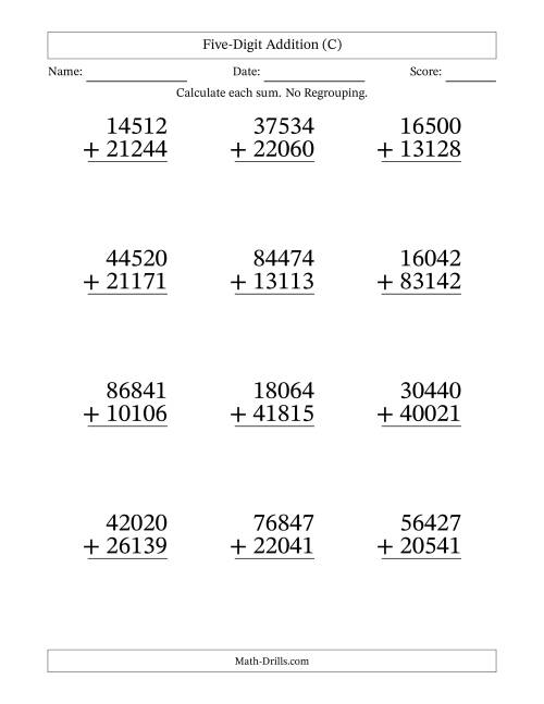 The Large Print 5-Digit Plus 5-Digit Addition with NO Regrouping (C) Math Worksheet