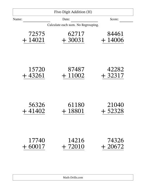 The Large Print 5-Digit Plus 5-Digit Addition with NO Regrouping (H) Math Worksheet