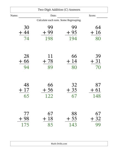 The Two-Digit Addition With Some Regrouping – 16 Questions – Large Print (C) Math Worksheet Page 2