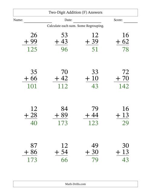 The Two-Digit Addition With Some Regrouping – 16 Questions – Large Print (F) Math Worksheet Page 2