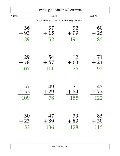 The Two-Digit Addition With Some Regrouping – 16 Questions – Large Print (G) Math Worksheet Page 2