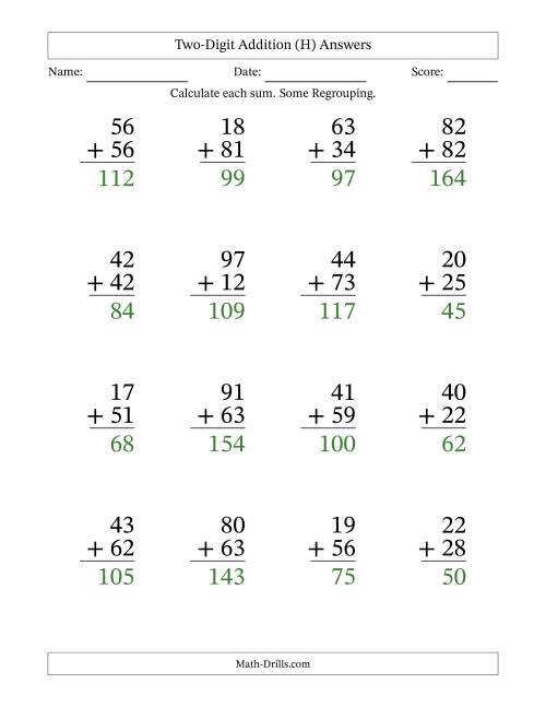 The Two-Digit Addition With Some Regrouping – 16 Questions – Large Print (H) Math Worksheet Page 2