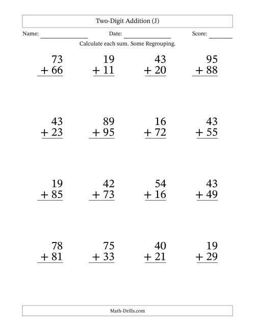 Large Print 2 Digit Plus 2 Digit Addition With SOME Regrouping J 