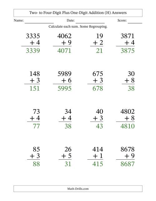 The Large Print Various-Digit Plus 1-Digit Addition with SOME Regrouping (H) Math Worksheet Page 2