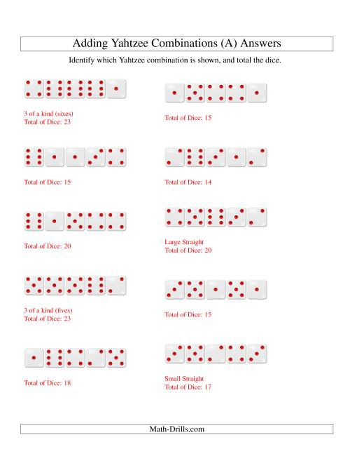 The Adding Yahtzee Rolls (All) Math Worksheet Page 2