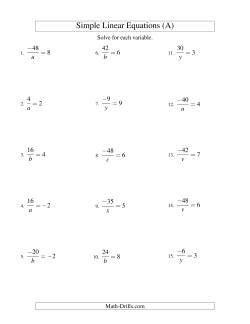Solving Linear Equations (Including Negative Values) -- Form a/x = c