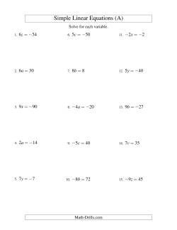 Solving Linear Equations (Including Negative Values) -- Form ax = c