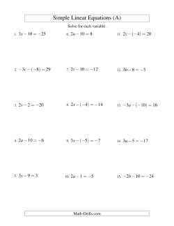 Solving Linear Equations (Including Negative Values) -- Form ax - b = c