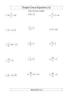 Solving Linear Equations -- Form ax + b = c Variations