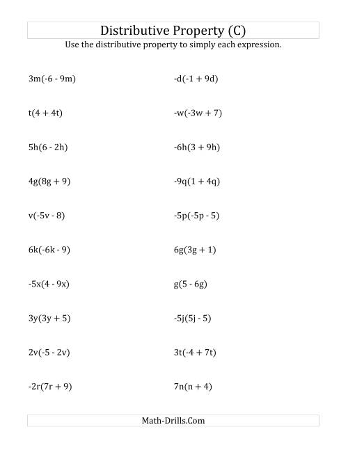 The Using the Distributive Property (All Answers Include Exponents) (C) Math Worksheet