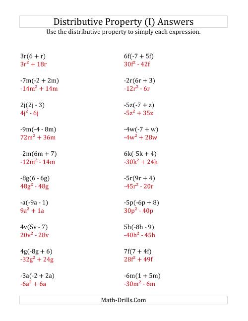 The Using the Distributive Property (All Answers Include Exponents) (I) Math Worksheet Page 2