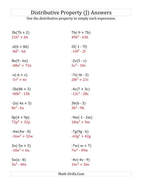 The Using the Distributive Property (All Answers Include Exponents) (J) Math Worksheet Page 2