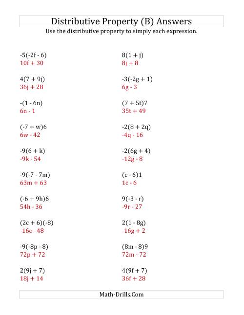 The Using the Distributive Property (Answers Do Not Include Exponents) (B) Math Worksheet Page 2