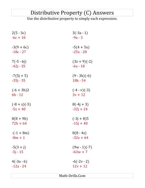 The Using the Distributive Property (Answers Do Not Include Exponents) (C) Math Worksheet Page 2