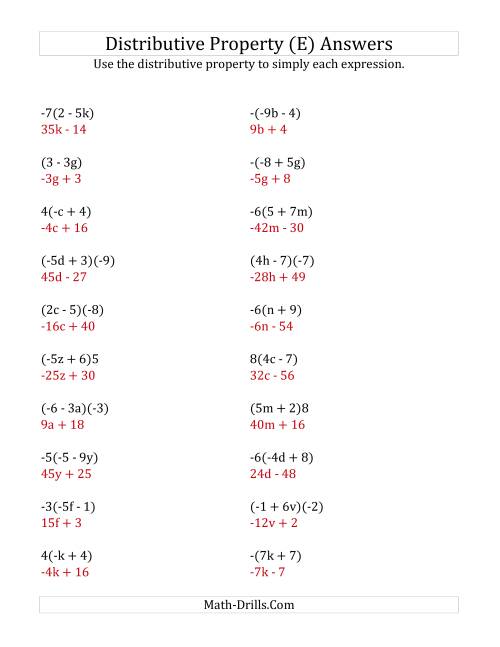 The Using the Distributive Property (Answers Do Not Include Exponents) (E) Math Worksheet Page 2