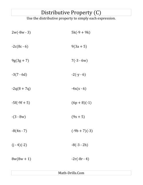 The Using the Distributive Property (Some Answers Include Exponents) (C) Math Worksheet