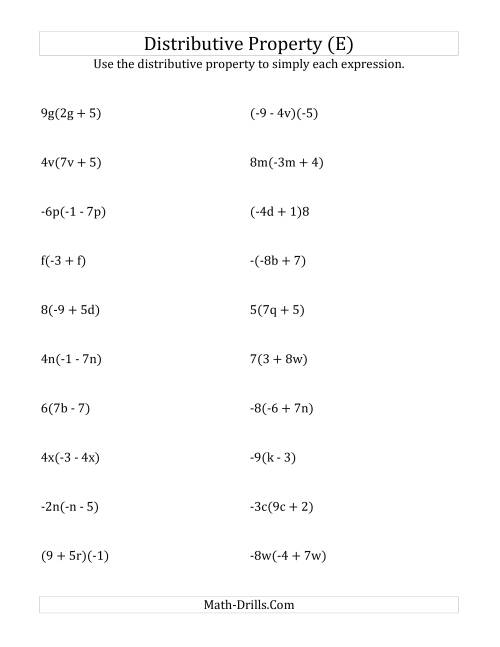 The Using the Distributive Property (Some Answers Include Exponents) (E) Math Worksheet